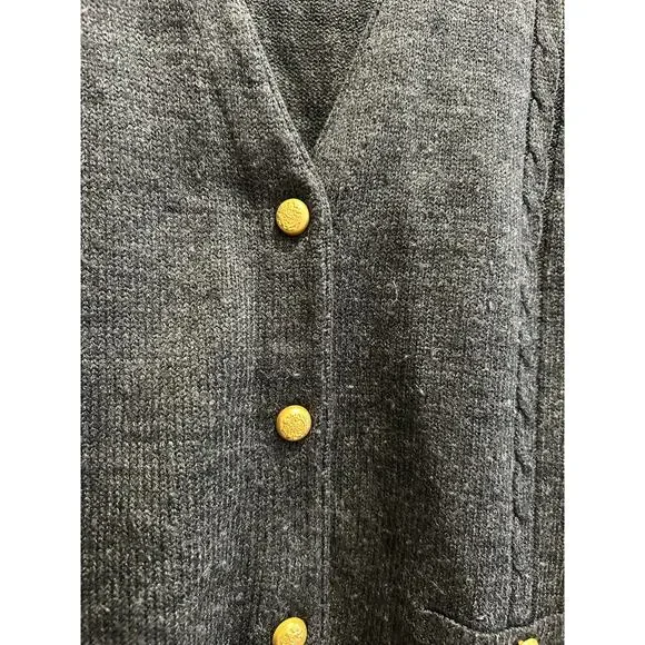 Vintage Sag Harbour dark grey gold button v neck sweater vest sz M-L - Picture 6 of 8